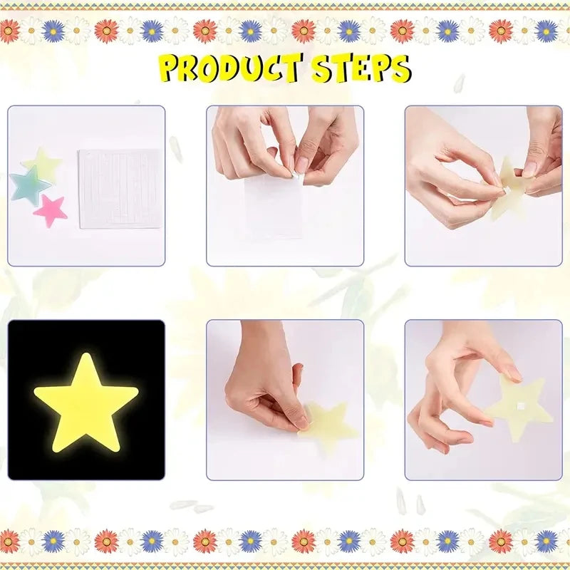 100Pcs Colorful Luminous Stars with 1pc Moon Wall Stickers for Bedroom 3D Luminous Stars Stickers Create Realistic Starry Sky