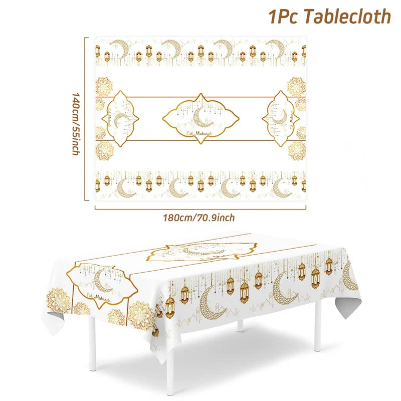 Eid Mubarak Tablecloths Ramadan Decoration for Home 2025 Islamic Muslim Party Decor Ramadan Tableware Supplies Eid Al Adha Gift