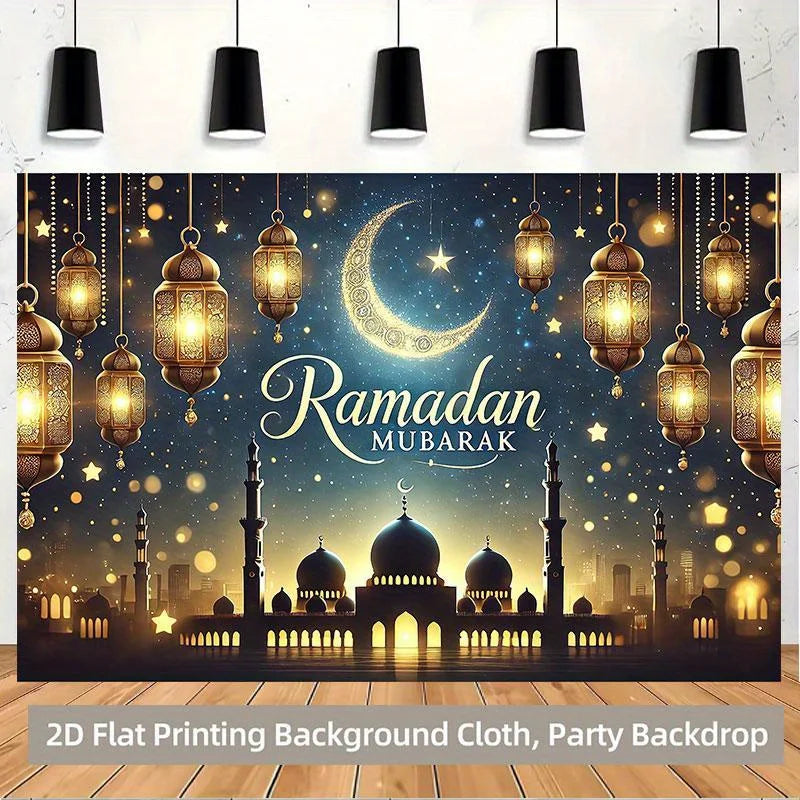 One 2D background cloth, Islamic Ramadan blessing light night scene background cloth, multi-functional polyester background