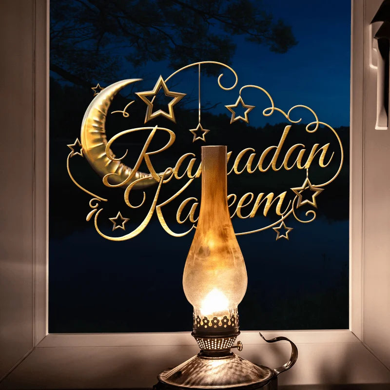 1Pcs Ramadan Cartoon Gold Moon Wall Sticker Self-adhesive Eid Al Adha Muslim Gurbang Ramadan Decoration for Home