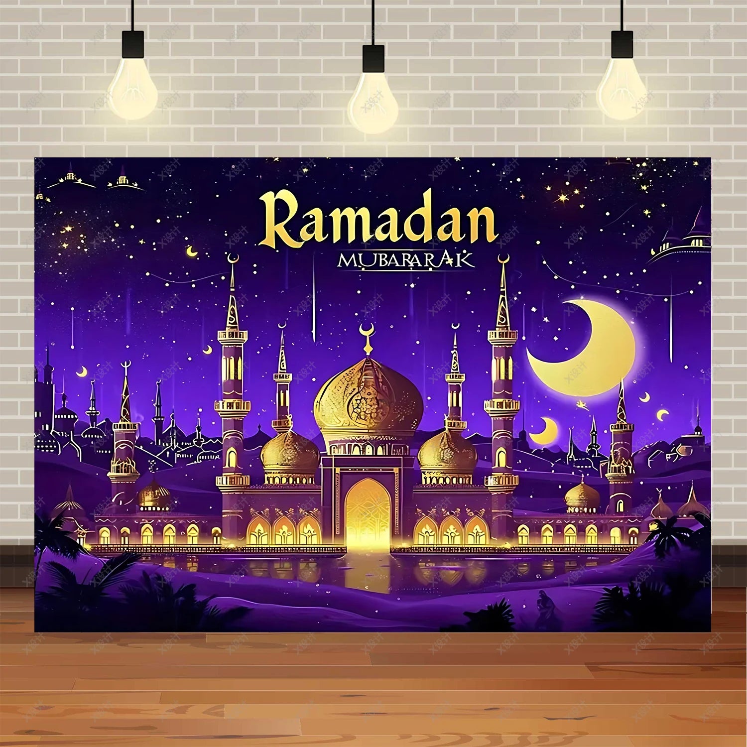 Ramadan Mubarak banner background, celebrating Eid al Fitr Islamic Muslim evening party decoration banner shooting background