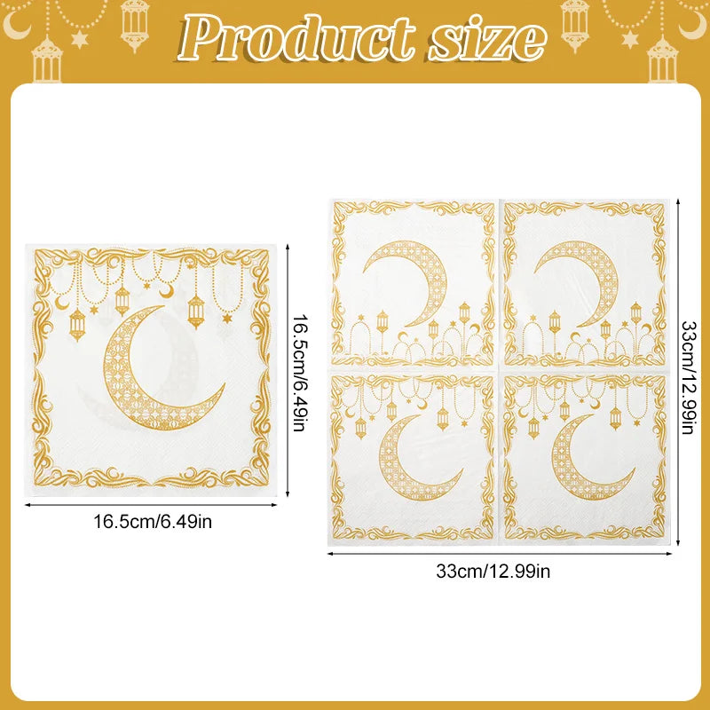 20Pcs Ramadan Paper Napkins Gold Moon Star Disposable Paper Tissues 2026 Muslim Islamic Eid Party Home Table Decoration Supplies