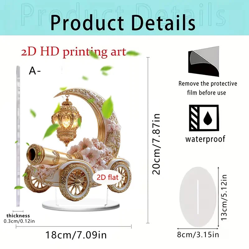 Islamic Salute Cannon Decoration with White Moon And Golden Lantern for Ramadan Office Desktop Decor Suitable for Parties
