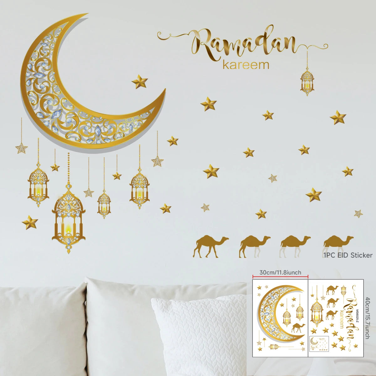 Eid Mubarak 2024 Window Stickers Ramadan Decorations for Home Islamic Ramadan Kareem Muslim Party Decor Eid Mubarak Gift Al Adha