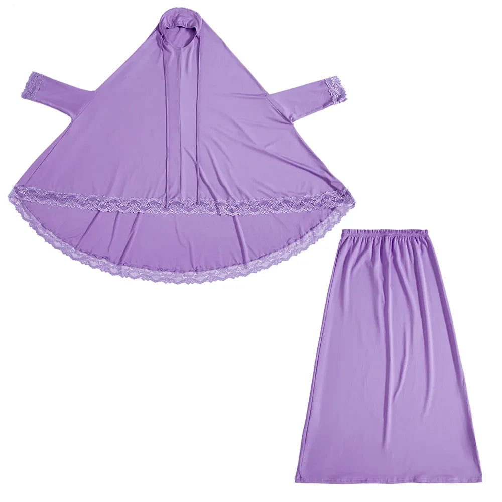 Muslim Kids Girls Hijab Dress Ramadan Khimar Skirt Set Overhead Eid Prayer Garment Burqa Abaya Robe Kaftan Hooded Gown