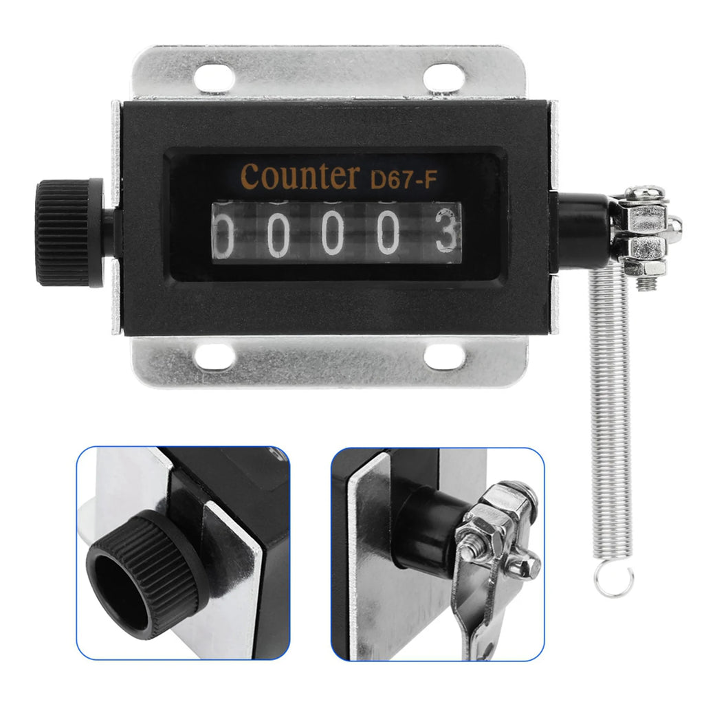 D67F 5 Digit Mechanical Resettable Manual Hand Pull Stroke Tally Counter, Mechanical Click Counter, Battery Included