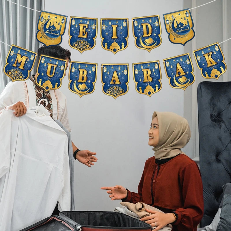 EID Mubarak Banner Ramadan Kareem Decoration 2026 Wall Hanging Flag DIY Making Ramadan Party Supplies Islamic Muslim Home Decor