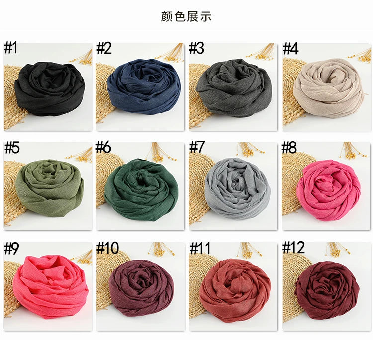 Solid Cotton Linen Hijabs Scarf Women Maxi Muslim Plain Frayed Scarf Shawls Wraps Headwear Oversize Pashmina Headscarf Headband