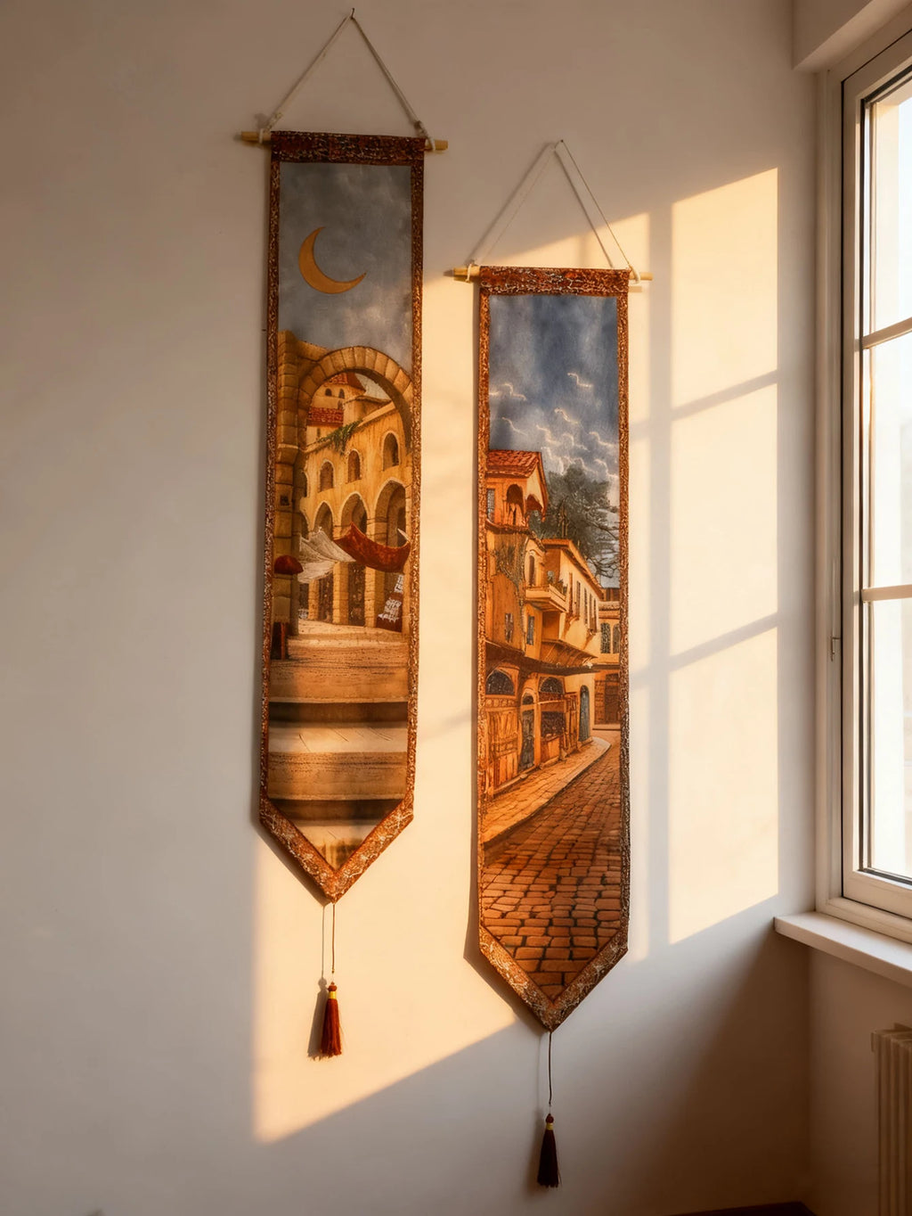 Ramadan Islamic Wall Hanging Tapestry Building Print Banner with Tassel Boho Home Decor for Living Room Bedroom Hanging Art Gift