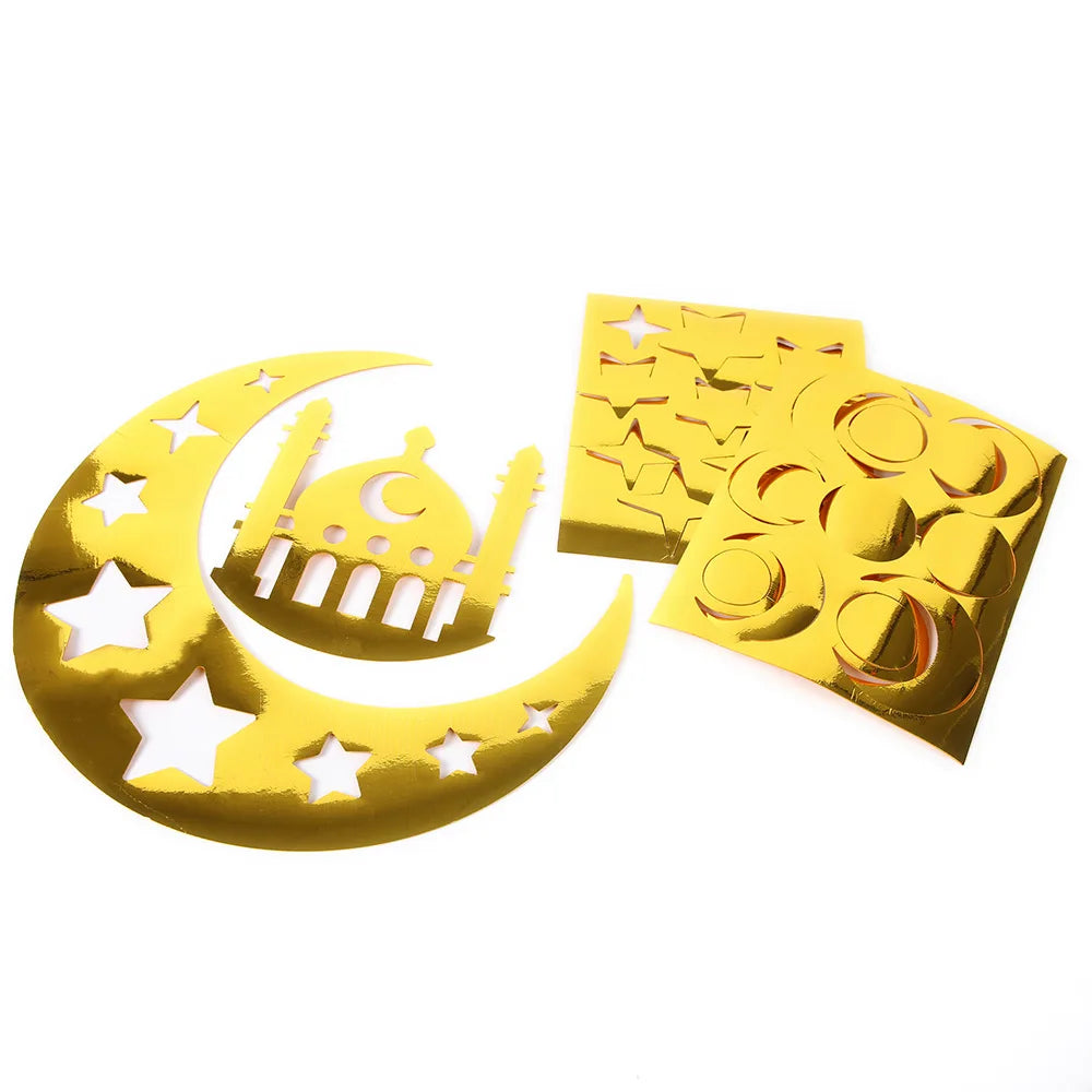 Ramadan Eid Moon Festival Party Decor - Gold Hollow - Star Crescent Letter Wall & Window Stickers