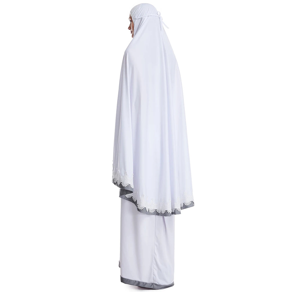 Muslim Women Burqa Dress Lace Two-piece Suit Ethnic Lady Hijab Abaya Suit Ramadan Eid Prayer Garment