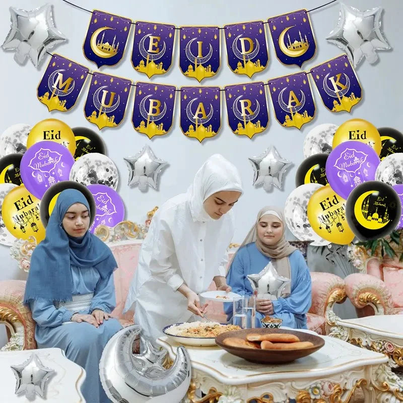 Eid Mubarak Balloons Background Ramadan Kareem Decoration Ramadan Mubarak Islamic Muslim Happy Eid Festival Party Supplies 2025