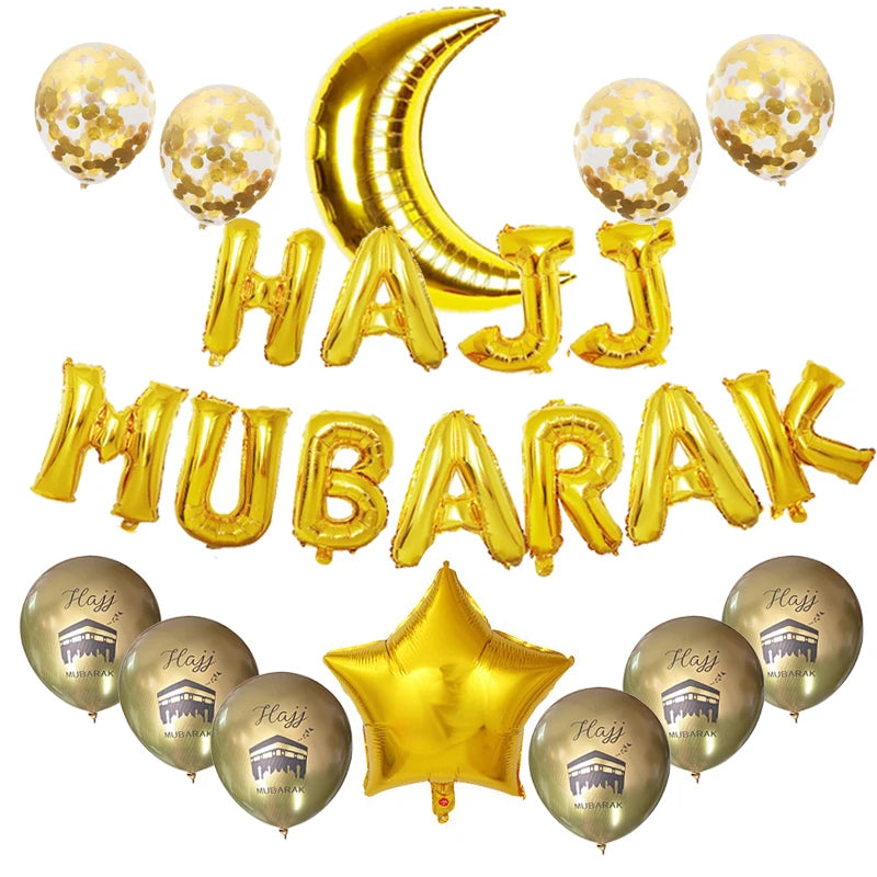 Black Gold Hajj Mubarak Star Moon Letter Foil Balloon Set Eid Mubarak Islamic Muslim Pilgrimage Festival Party Decor Supplies