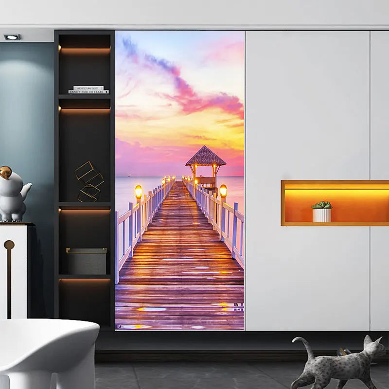 Medieval Stone Hutongs DIY Door Wall Sticker Home Decor Living Room Children Room Bedroom Art Mural Self-adhesive PVC Wallpaper