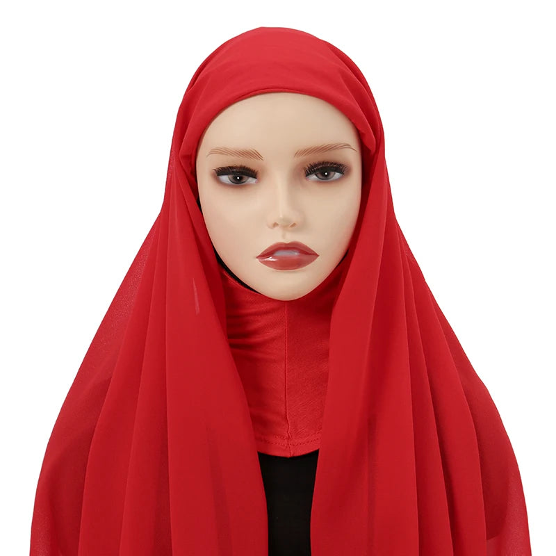 Instant Hijabs Cap with Neck Cover Ready to Wear Scarves Chiffon Hijab For Woman Veil Muslim Islamic Scarf For Women's Headscarf