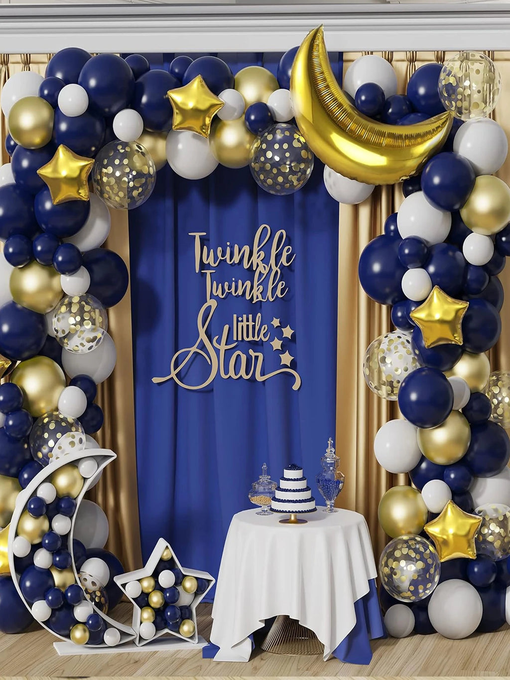 129 Pcs Blue Gold Balloon Chain Star Moon Is Suitable For Eid al-Fitr Islamic Holiday Party Decoration Supplies