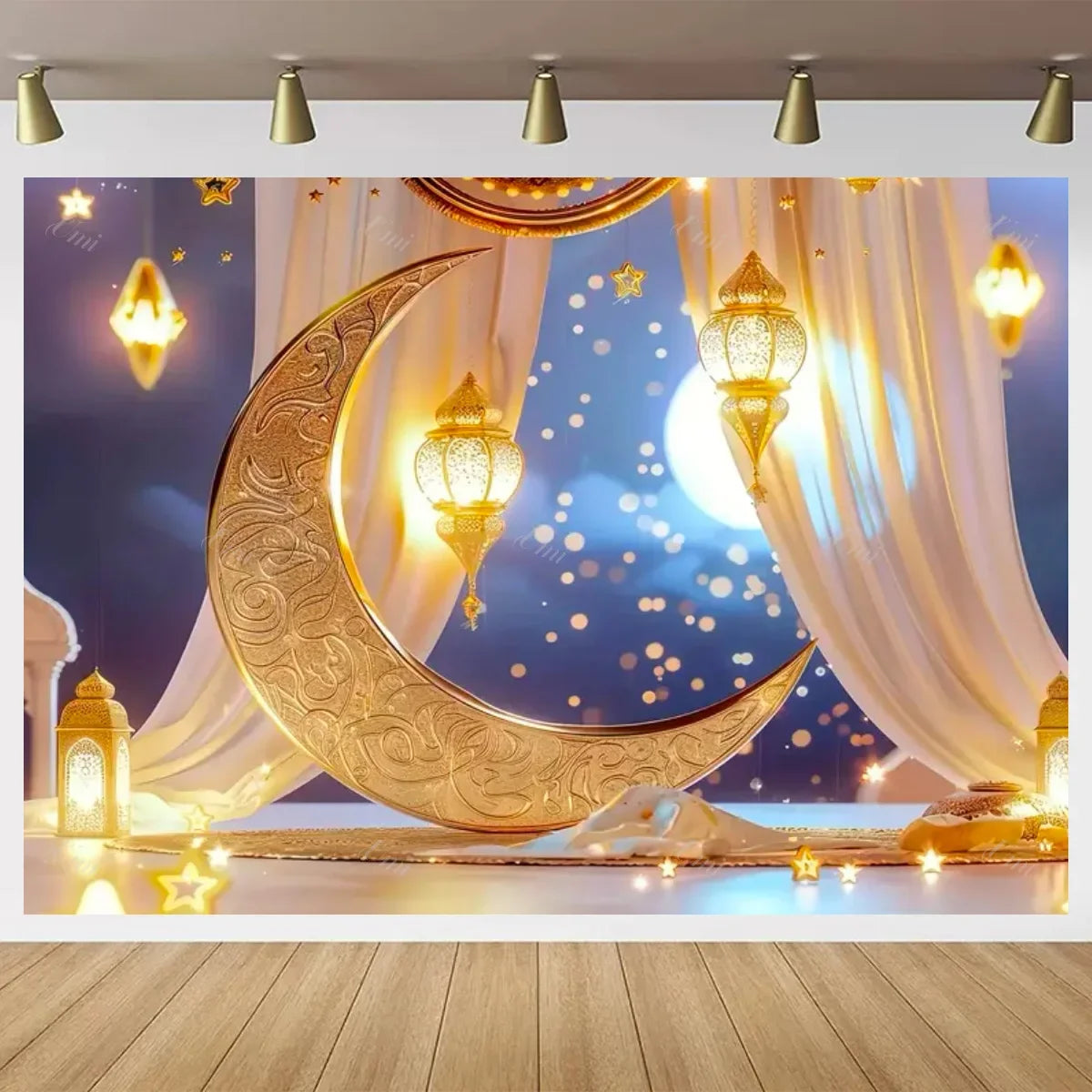 Eid Mubarak Backdrop for Photography EID Al Adha Muslim Ramadan Kareem Moon Lantern Islamic Eid al-Fitr Photo Background Props