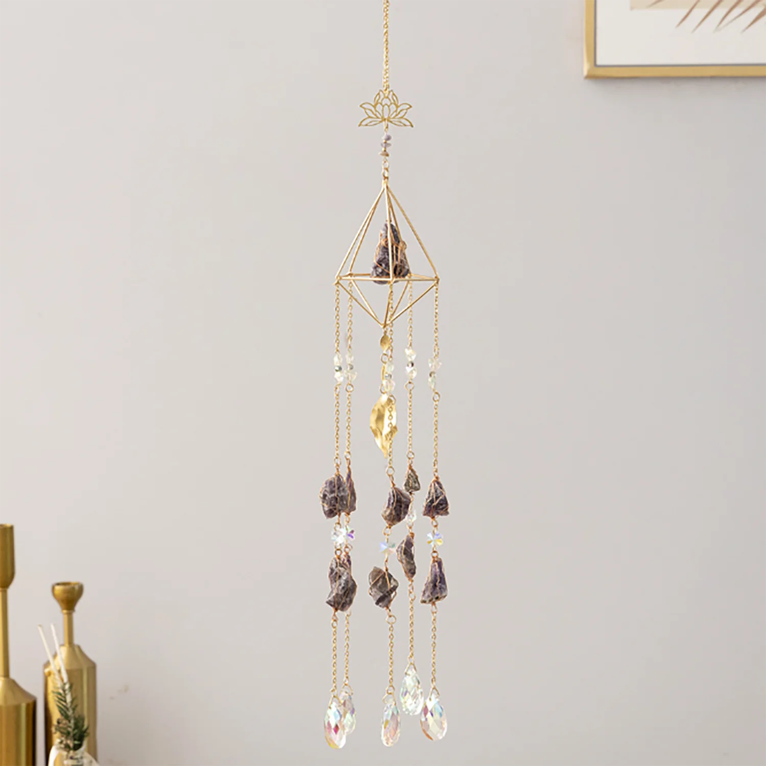 Natural Agate Dream Catcher Wall Hanging Moon Star Sun Crystal Stone Dream Catcher Garden Bedroom Agate Wall Hanging Decorations