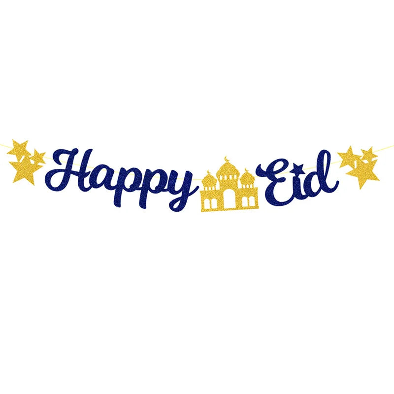 EID Mubarak Banner Glitter Star Moon Letter Paper Bunting Garland Islamic Muslim Party Ramadan Kareem Decorations for Home 2026