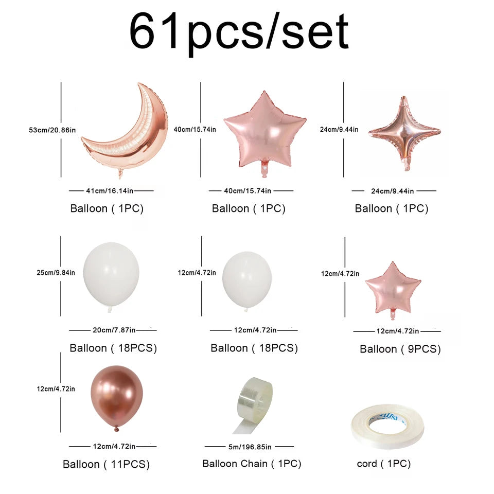 62 Pcs Moon Cloud Star Balloon Set For Birthday Gift Children's Toys Decorate Eid Party Supplies
