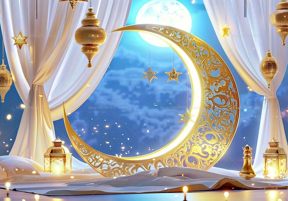 Eid Mubarak Backdrop Decorations Ramadan Background Banner for Home Islamic Muslim Eid Al-fitr Party Decor Supplies Photo Studio