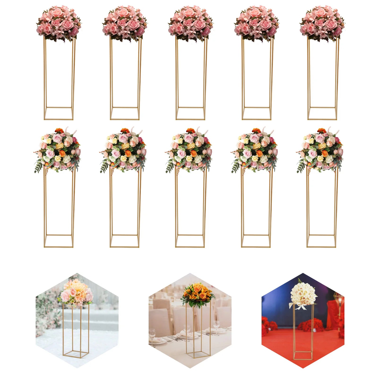 10PCS Metal Flower Stand Geometric Flower Vase Stand Road Lead Rack for Table Centerpieces Party Elegant Floral Arrangement