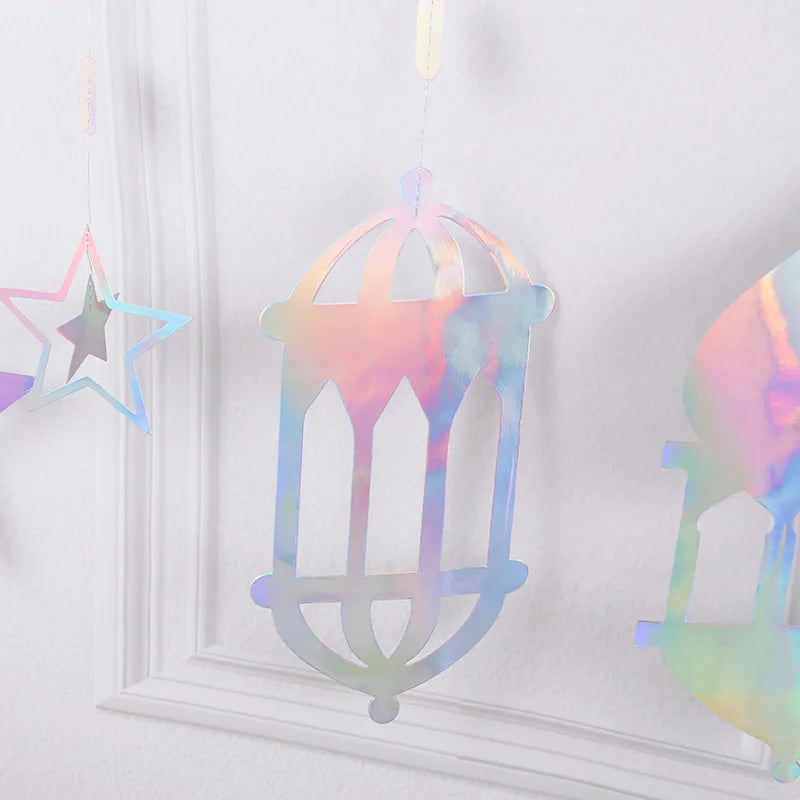 Ramadan Gold Silver Star Moon Lantern Hanging Streamer Garland Eid Mubarak Home Decoration 2025 Muslim Islamic Party Supplies