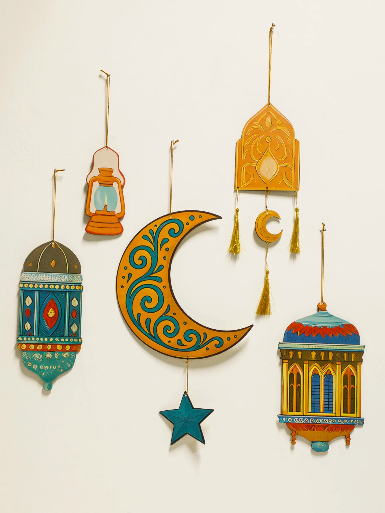 Islamic Ramadan Wall Decor Moon Star Lantern Tassel Ornament for Eid Mubarak Kareem Muslim Festival Home Hanging Decoration Gift