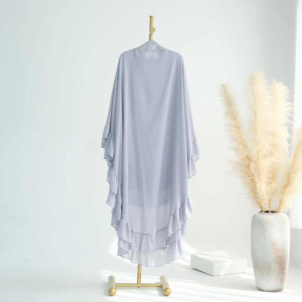 Ruffles Extra-long 2 Layers Chiffon Khimar, Sweet Muslim Women Hijab Scarf, Dubai Turk Islamic Clothing, Headscarf, Ramadan Eid