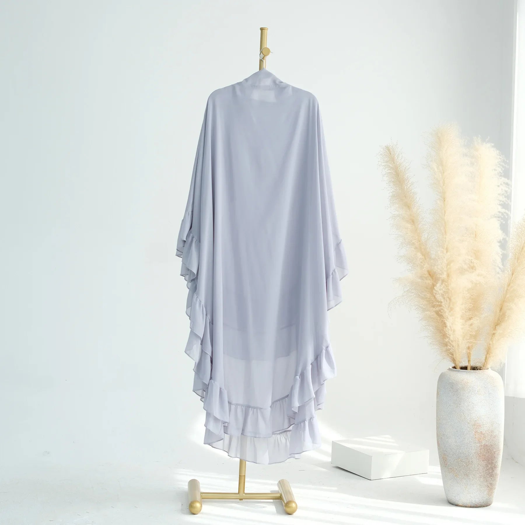Ruffles Extra-long 2 Layers Chiffon Khimar, Sweet Muslim Women Hijab Scarf, Dubai Turk Islamic Clothing, Headscarf, Ramadan Eid
