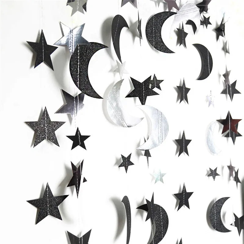 4M EID Mubarak Glitter Star Moon Garland Banner Backdrop Streamers Ramadan Kareem Hanging Streamer Decoration Supplies