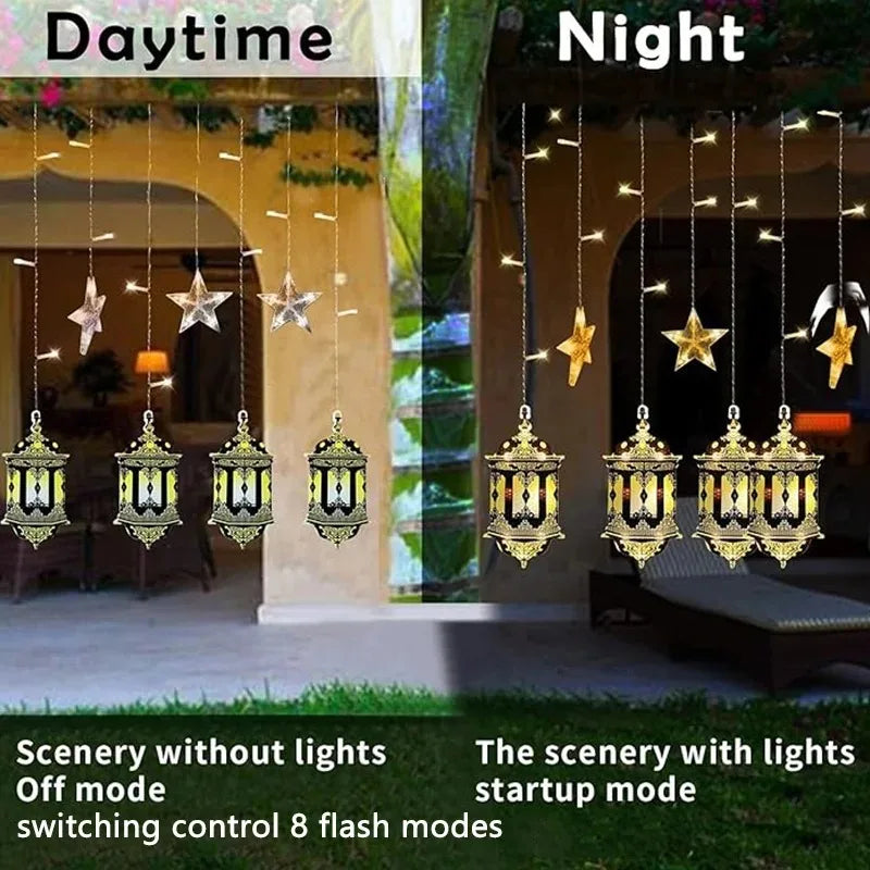 Moon and Star LED Curtain Lights  USB Powered Fairy Lights with 8 Modes and Timer Ramadan Bedroom and Party Decoration