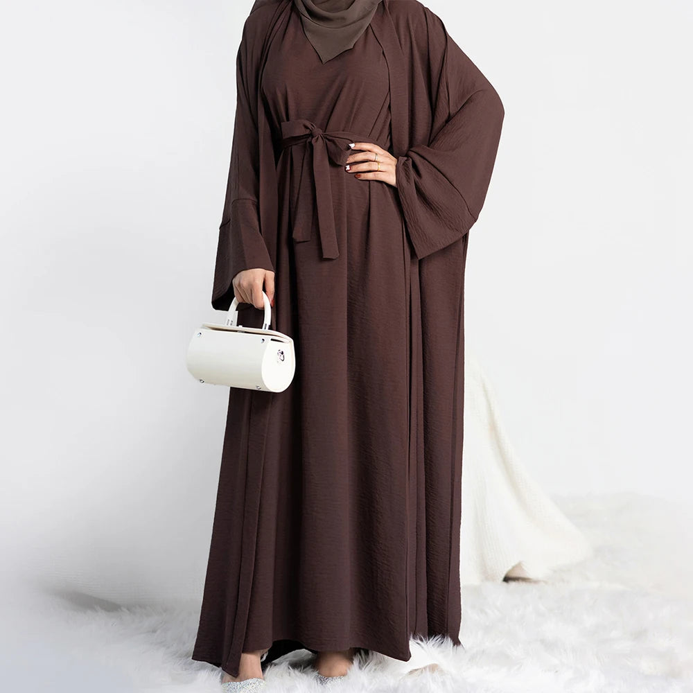 Classic Solid Muslim Abayas Dresses Sets Luxury Slim Breathable Long Sleeves Abayas Ladies Party Gift Clothing Wholesale RIMAIRE