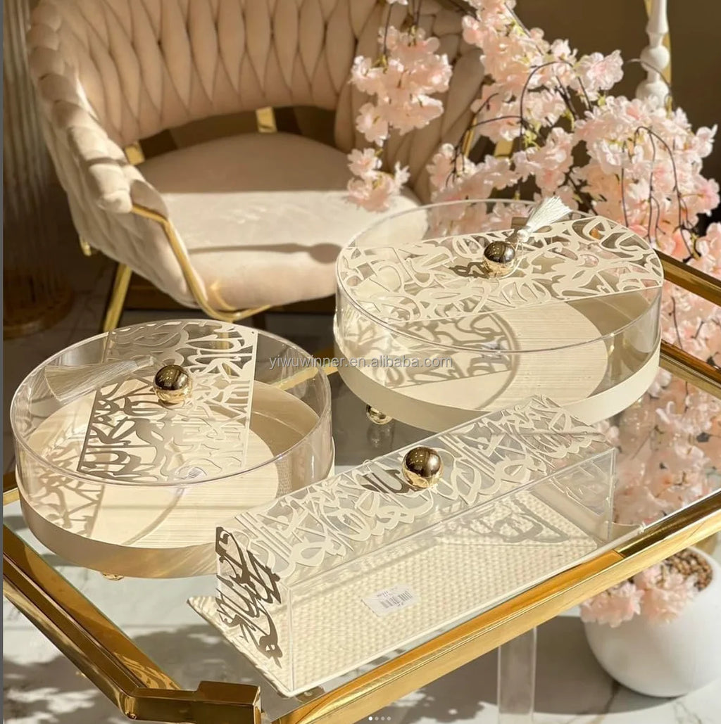 Super 2026 Ramadan Decoration Eid al-Fitr Metal Tray Modern Plate Muslim Family Table Box Decoration