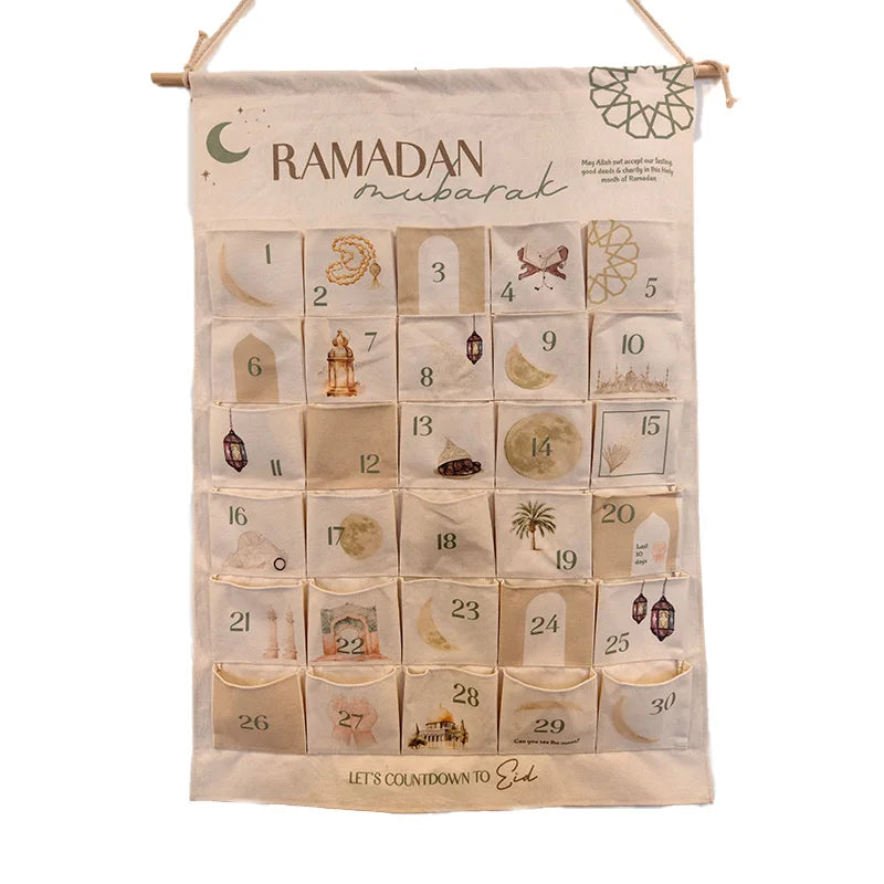 Ramadan Advent Calendar for Muslim Islamic Kid Kareem Wall Hanging Home Decoration 30 Day Countdown Calendar Eid Ornament