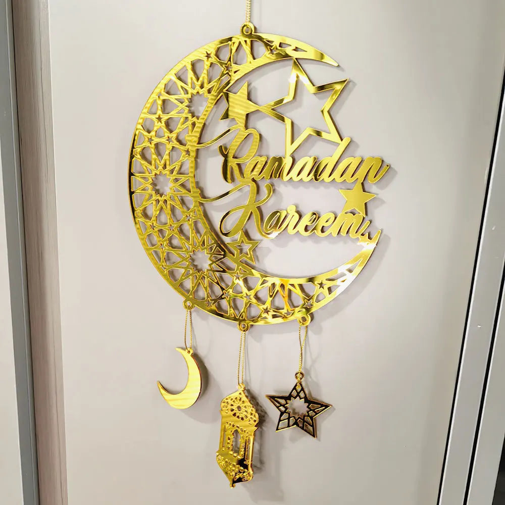 1PC Acrylic Ramadan Kareem Moon Star Wall Pendant Eid Mubarak Ornaments for Home Eid Al Fitr Muslim Islamic Holiday Party Decor