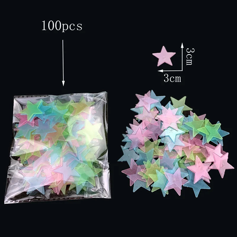 100/50/3pcs Glow In The Dark 3D Star Moon Wall Stickers Glow Sticker Christmas New Year Bedroom Ceilings Decor Glow Wall Sticker