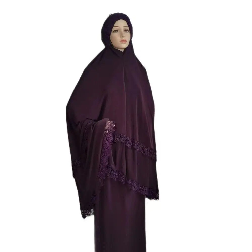 Arab National Style Ramadan Women 2PCS Lace Hijab & Abaya Set