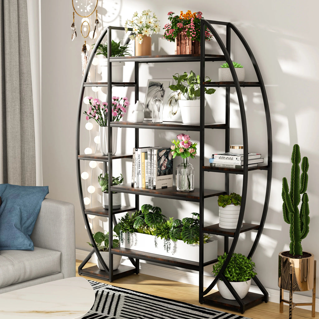 Half-Moon Shape Plant Stand Industrial Bookshelf Storage Shelf Multilayer Garden Flower Rack