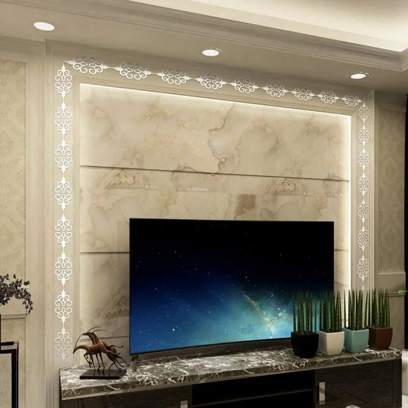 10Pcs 3D Acrylic Mirror Diagonal Lace Wall Stickers Porch Wardrobe Border Decoration Wall Decals Peel & Stick Home Decoration