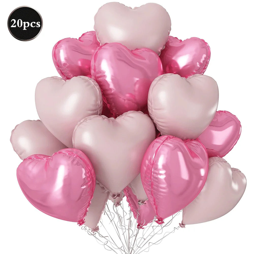 20Pcs Heart Balloons 18inch Cream Pink Love Heart Shaped Balloon Girls Birthday Party Bridal Wedding Valentine's Day Decorations