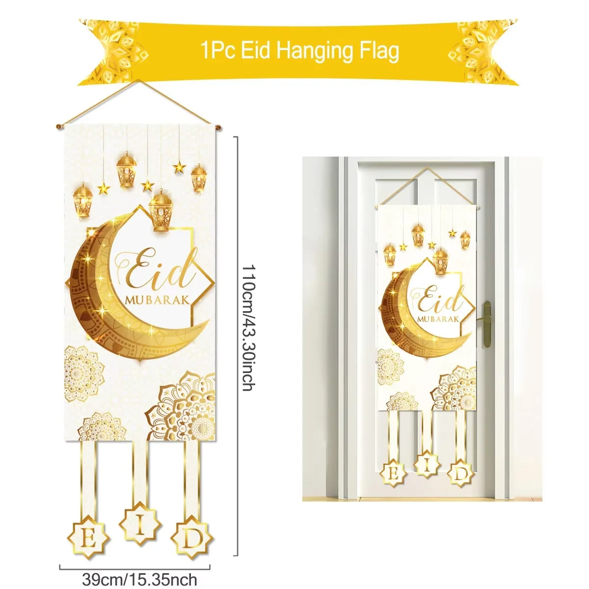 Eid Mubarak Decoration Hanging Flag Eid Mubarak Decor 2025 for Home Islamic Muslim Party Decor Ramadan Kareem Eid Al-Fitr Gift