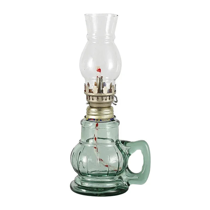 1Pcs Vintage Kerosene Lamp with Glass Cover Windproof Oil Lamp Decorative Emergency Lighting for Home Wedding Camping
