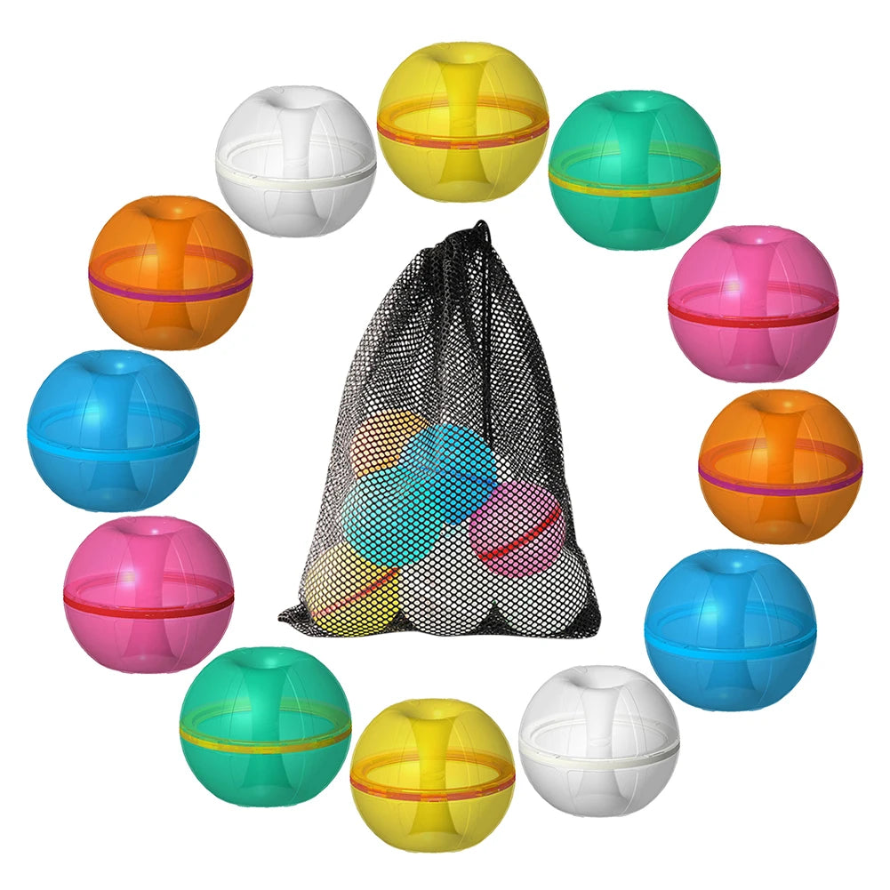 12 Pcs Magnetic Reusable Water Ball Quick Fill Balloons Fun Water Fight Game Magnetic Refillable Water Ball Pool Beach Bath Toys