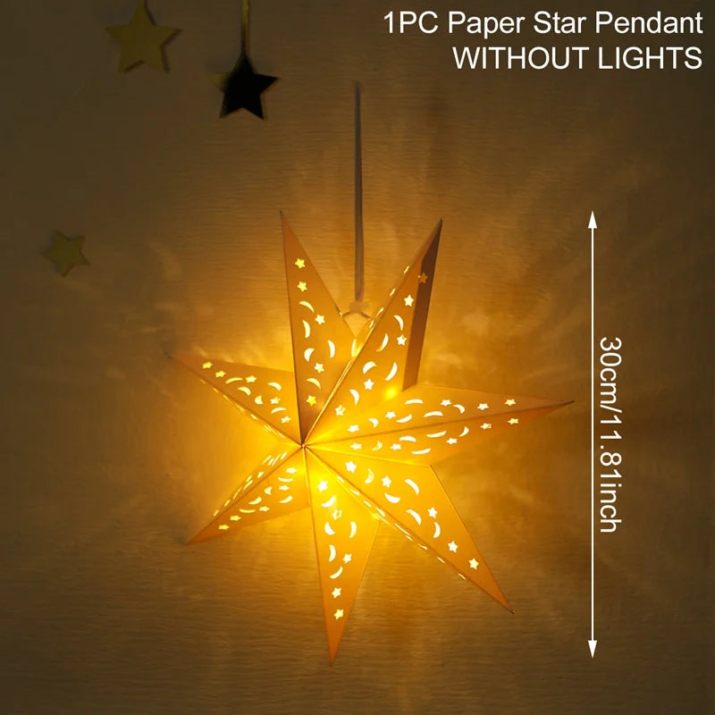 30-75cm Hollow Star Hanging Pendant Eid Mubarak Christmas Ramadan Decoration 2024 Islamic Muslim Party Decor Ramadan Kareem Gift