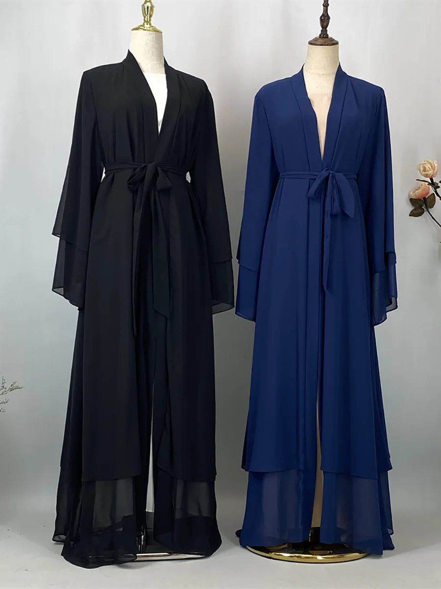 2025 Ramadan Kebaya Chiffon Open Abaya – Modest Women Muslim Kaftan Dress