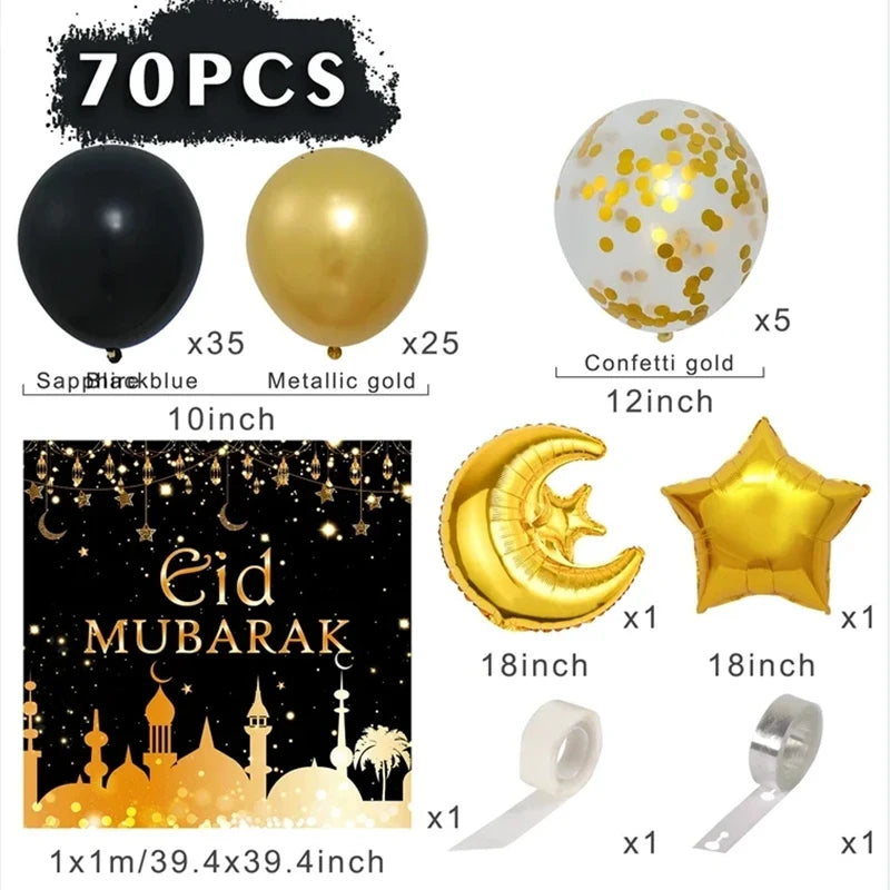 Mubarak Moon Star Foil Balloon Eid Mubarak Party Decorations Ramadan Dinner Table Decor Islamic Party tablecloth Supplies
