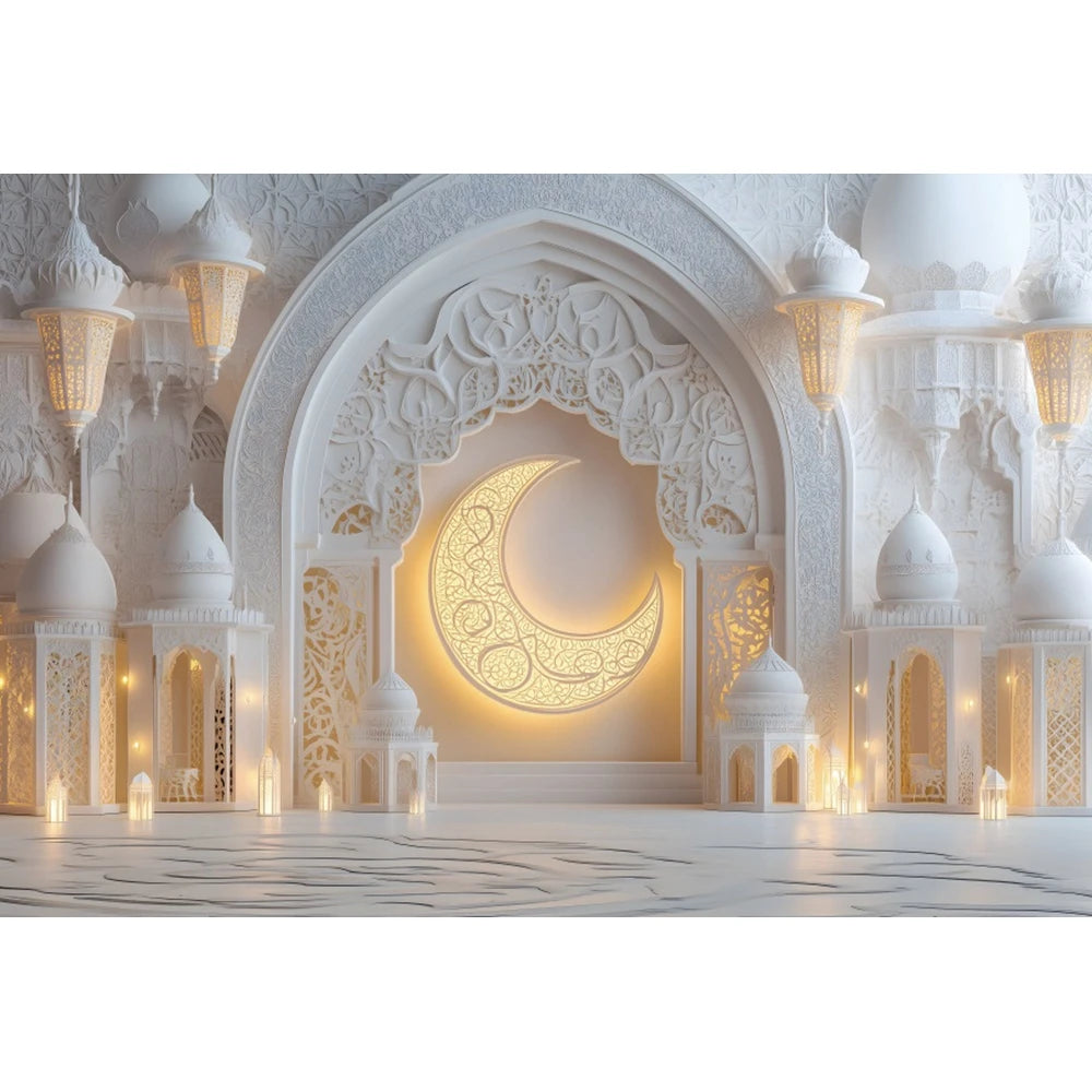 Eid Mubarak Backdrop Islamic Mosque Ramadan Aladdin Moroccan Golden Moon Lantern 2026Muslim Kareem Al Fitr Festival Photo Banner
