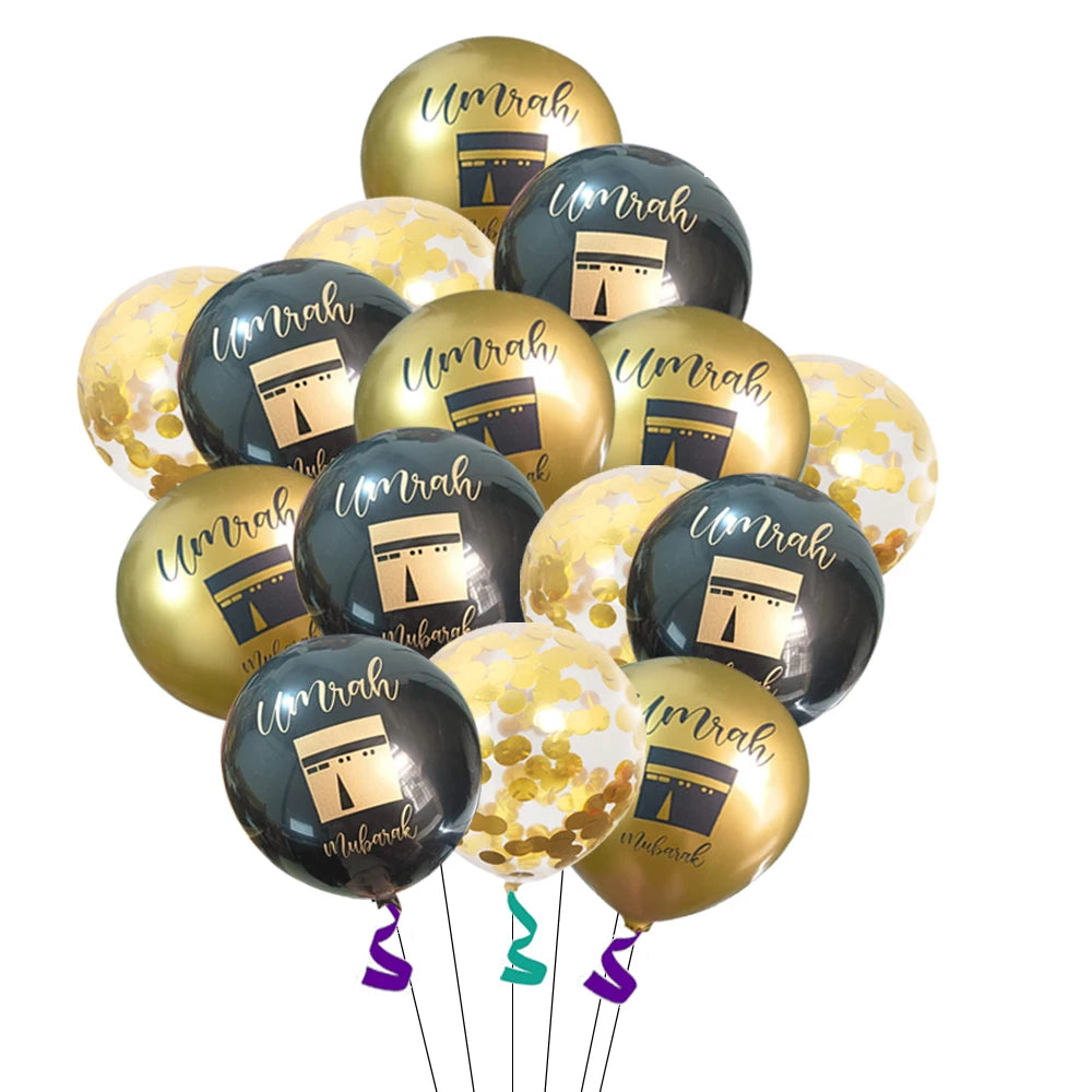 Black Gold Umrah Mubarak Latex Foil Balloon Eid Mubarak Islamic Muslim Ramadan Kareem Festival Party  Eid al Adha Decor Supplies