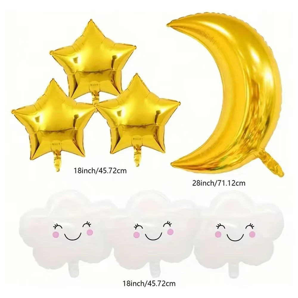 Moon Star Cloud Mylar Balloon Kit for Baby Shower Birthday Wedding Anniversary Engagement Party Ramadan Festival Scene Decoratio